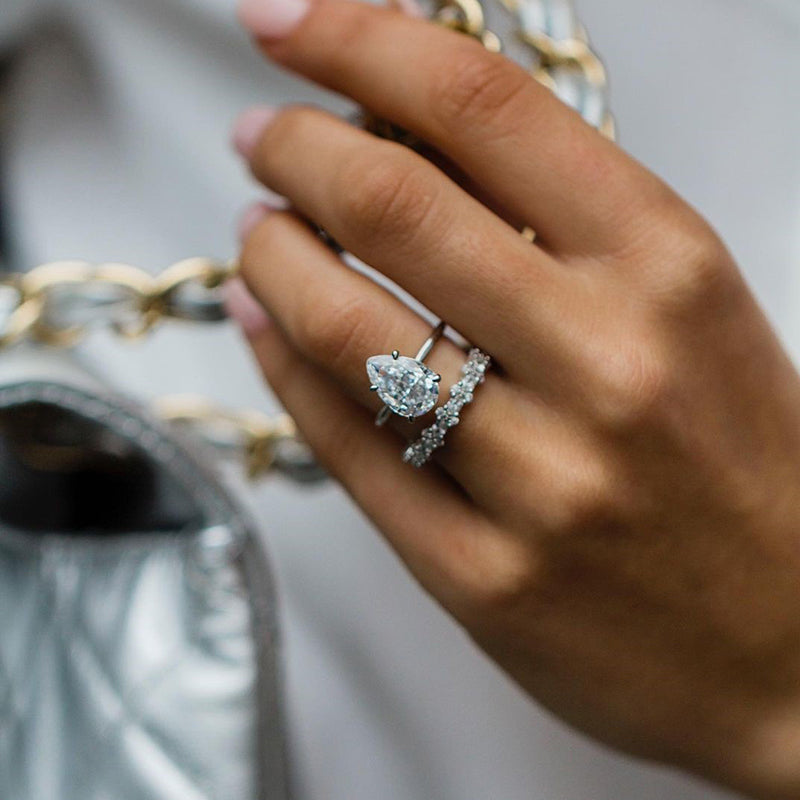 2PCS Pear Cut Solitaire Sterling Silver Bridal Set in Sterling Silver