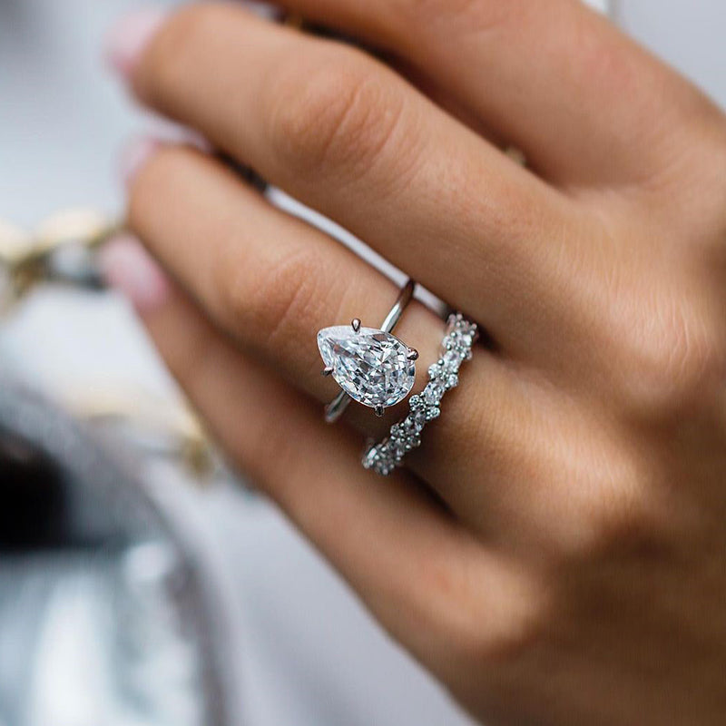 2PCS Pear Cut Solitaire Sterling Silver Bridal Set in Sterling Silver