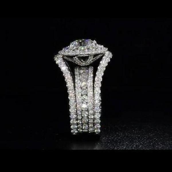 Round Cut Halo Engagement Ring in Sterling Silver with Guard Enhancer