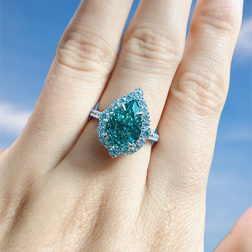 Paraiba Tourmaline Halo Pear Cut Sterling Silver Engagement Ring