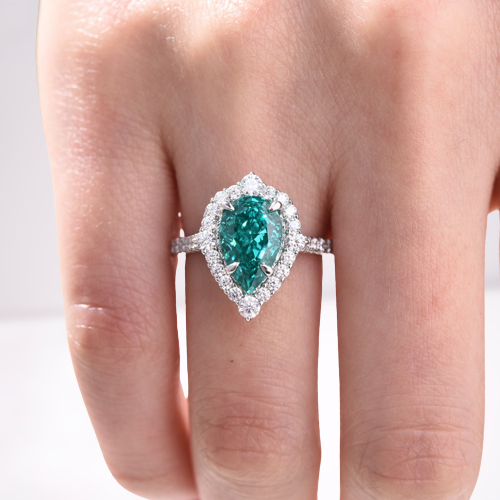 Paraiba Tourmaline Halo Pear Cut Sterling Silver Engagement Ring