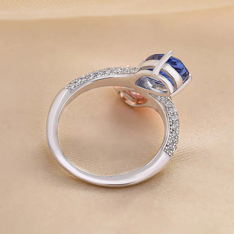 Vintage Pear Cut Blue & Pink Engagement Ring In Sterling Silver