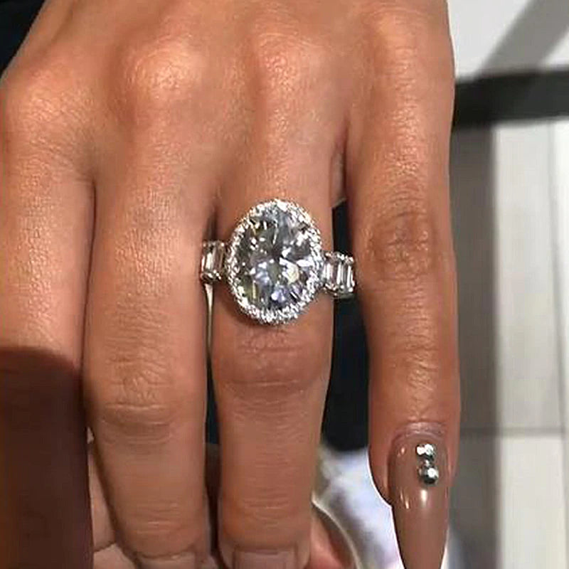 Gorgeous Halo Oval Cut Engagement Ring In Sterling Silver