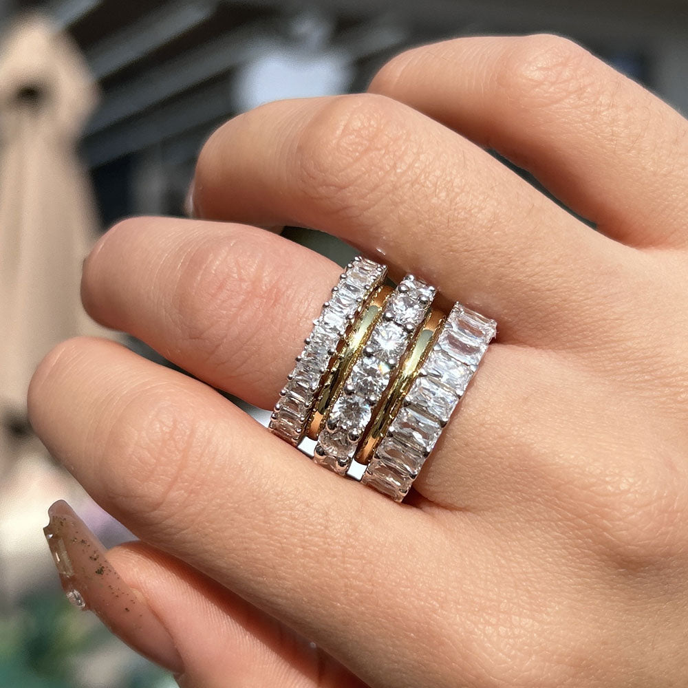 Stunning 5PCS Sterling Silver Wedding Band Set