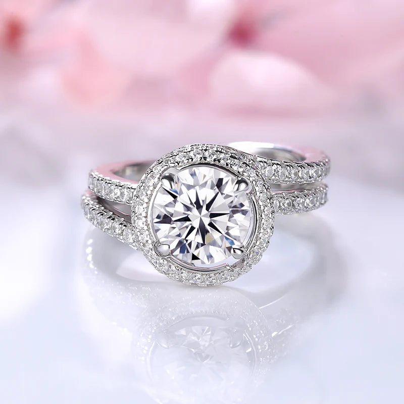 Stunning Round Cut Halo Insert Bridal Ring Set In Sterling Silver