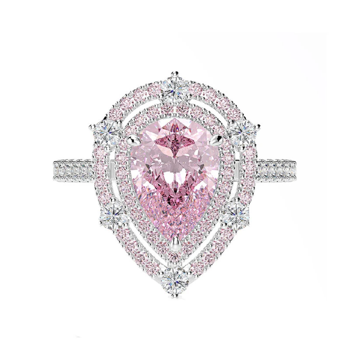 Double Halo Pear Cut 925 Sterling Silver Engagement Ring