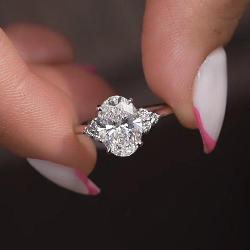 Gorgeous Golden Tone Oval Cut Engagement Ring In Sterling Silver