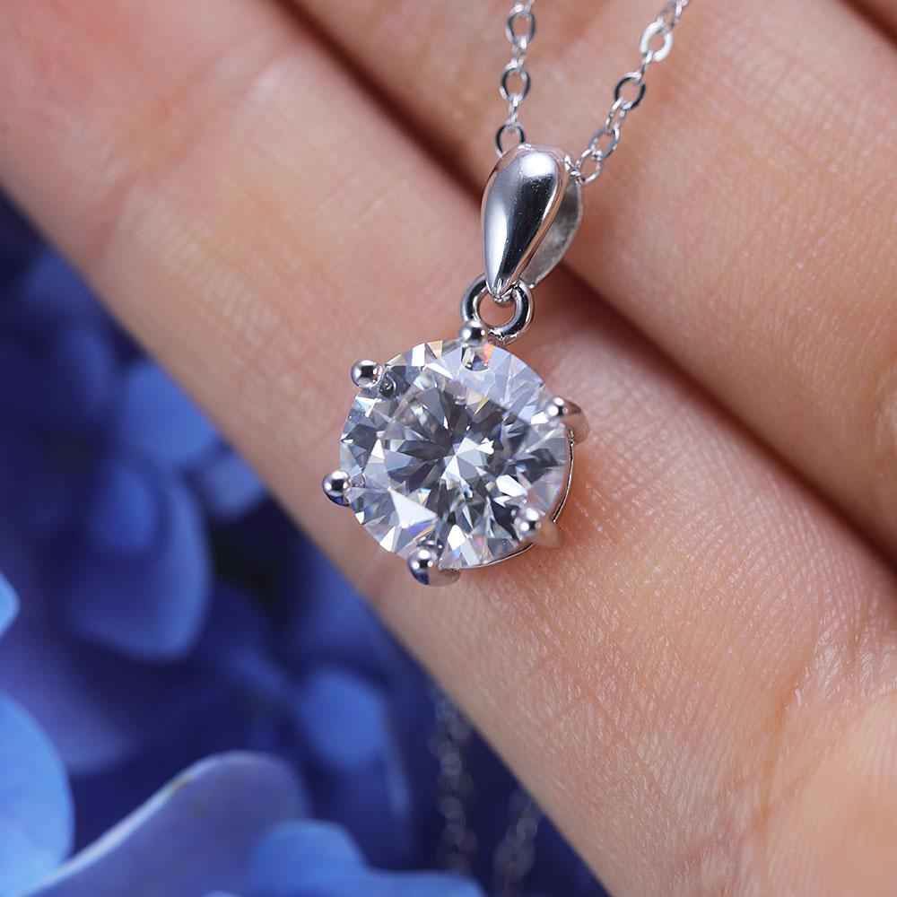 Simple Design 6 Prong Round Cut Moissanite Necklace