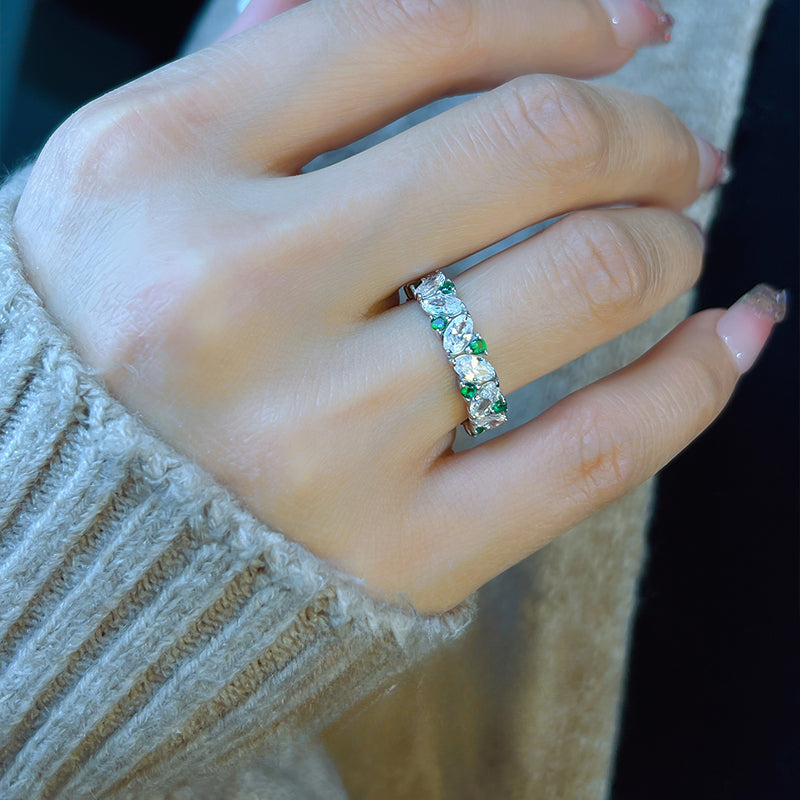 Vintage Design White And Blue Sterling Silver Band