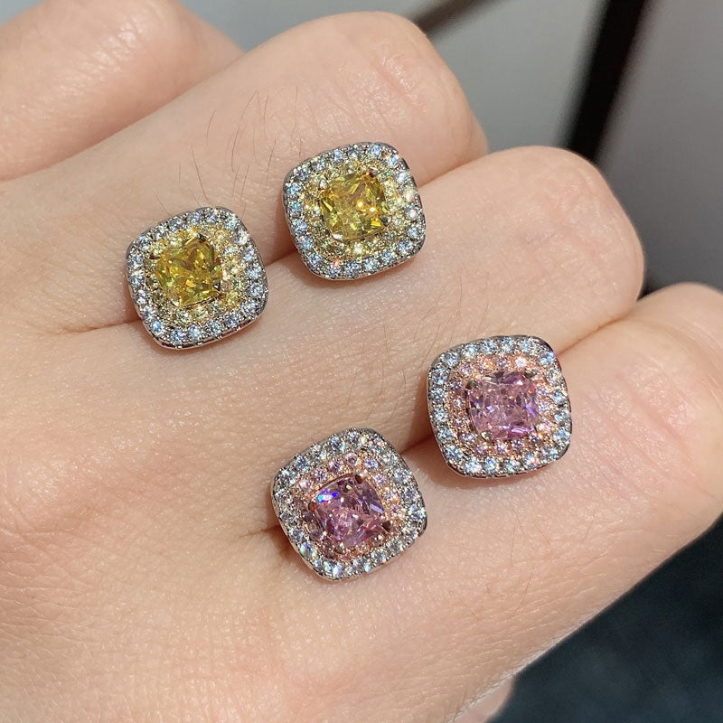 Sparkling Halo Cushion Cut Stud Earrings