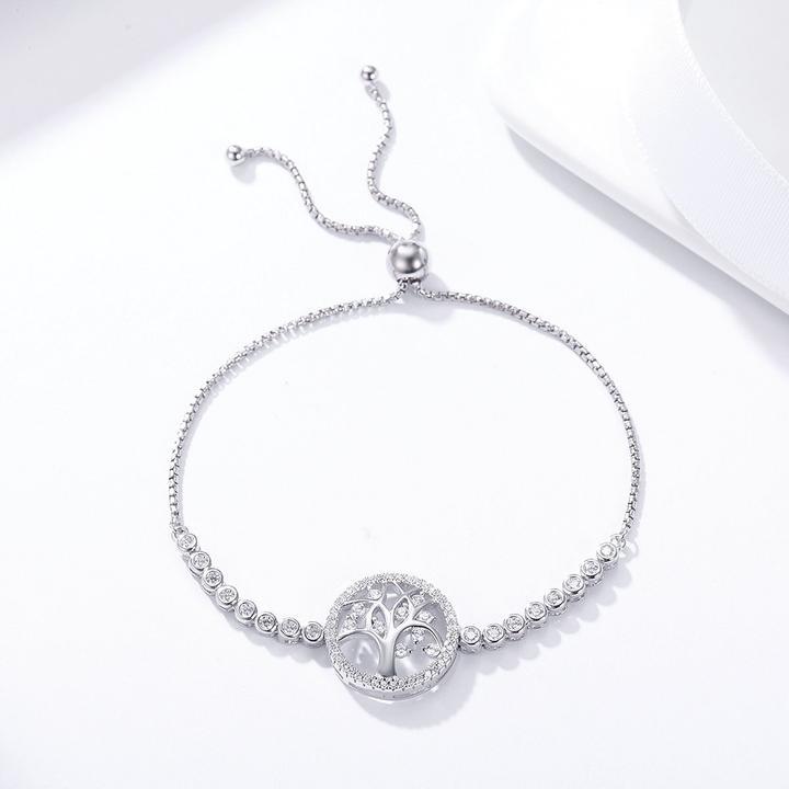 Tree of Life Adjustable 925 Sterling Silver Tennis Bracelet