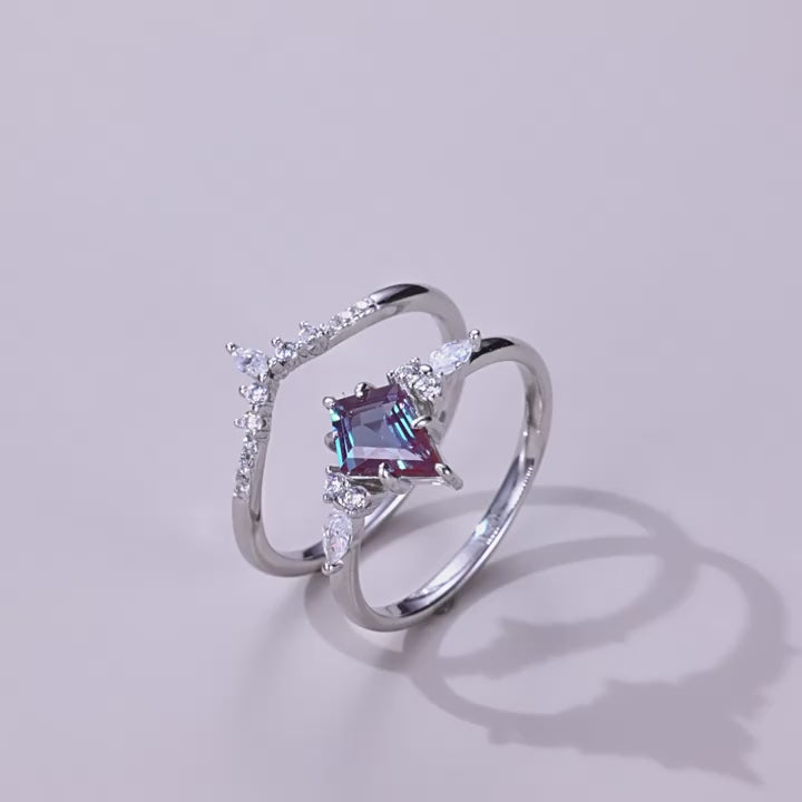 Gorgeous 2 Pcs Alexandrite Ring Set