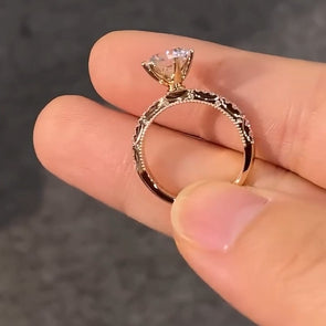 Unique Design Round Cut Golden Tone Engagament Ring