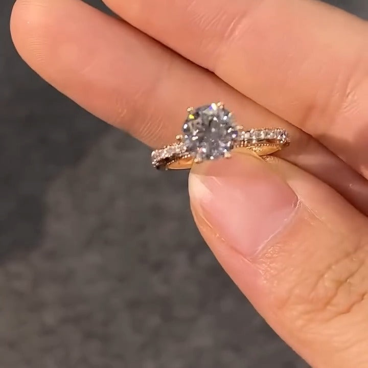 Unique Design Round Cut Golden Tone Engagament Ring