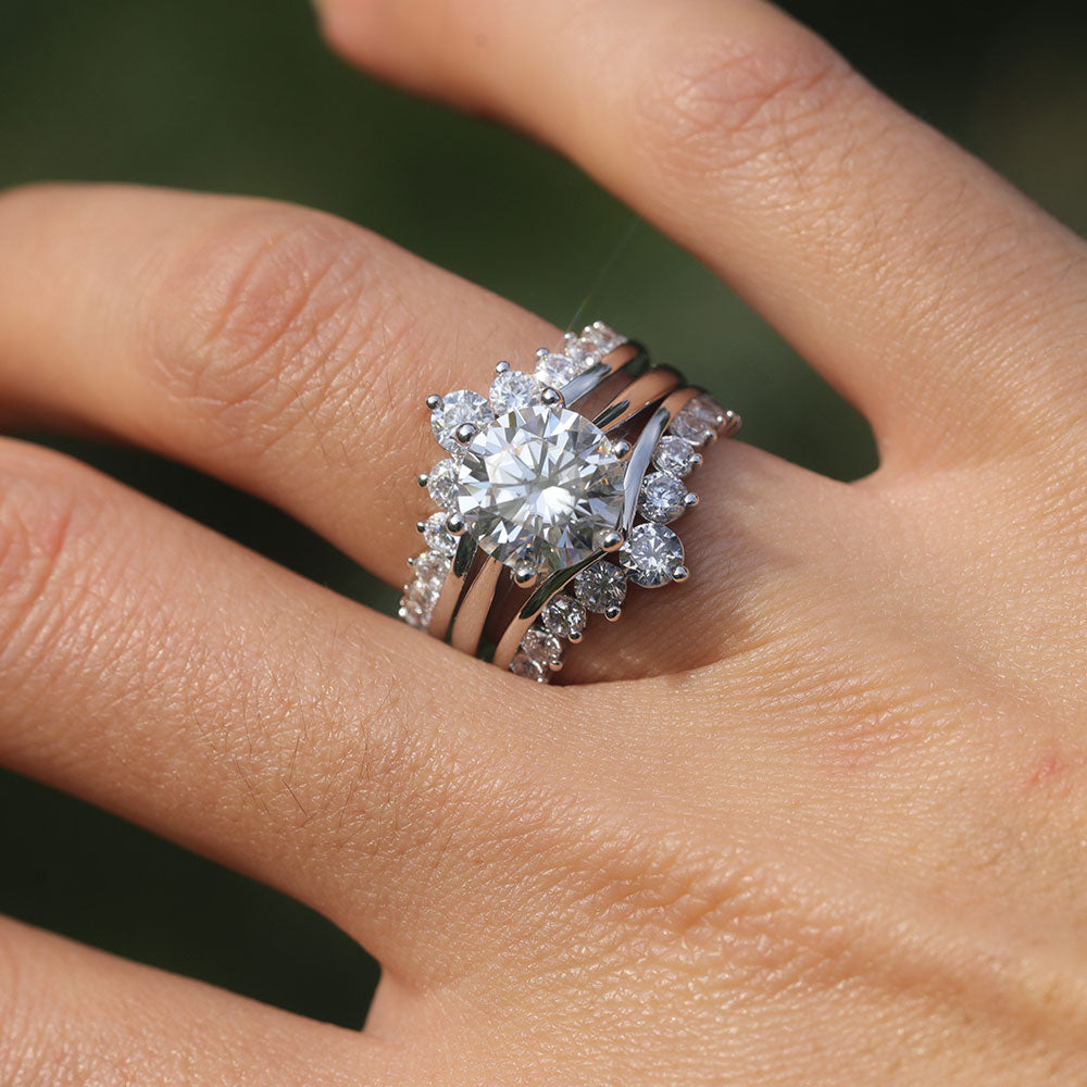 2 Pcs Round Cut Enhancer Wedding Bridal Set In Sterling Silver