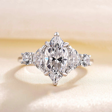 Gorgeous Marquise Cut Three Stone Engagement Ring in Sterling Silver