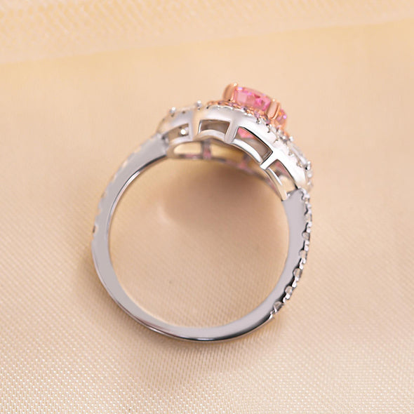 Stunning Double Halo Oval Cut Pink Sterling Silver Engagement Ring