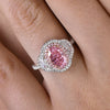 Stunning Double Halo Oval Cut Pink Sterling Silver Engagement Ring