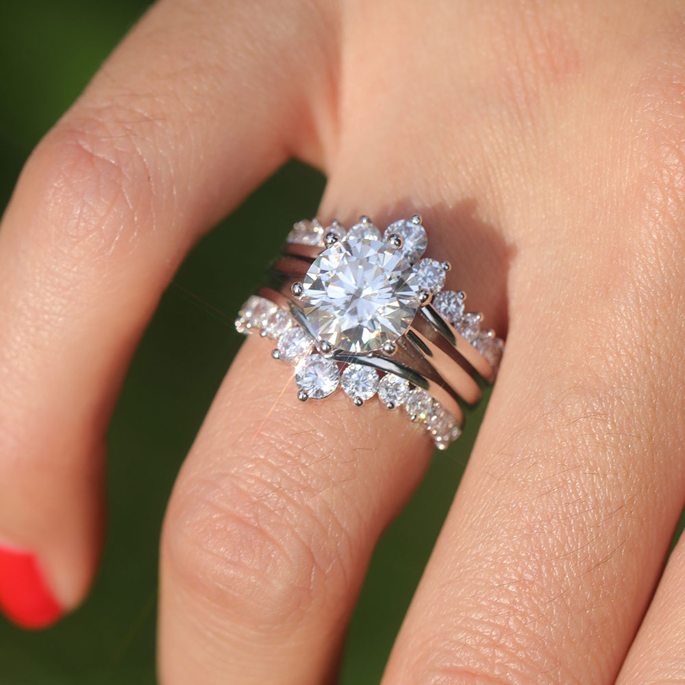 2 Pcs Round Cut Enhancer Wedding Bridal Set In Sterling Silver