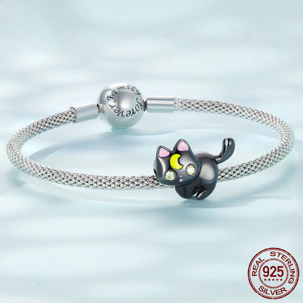 Halloween Cute Moon Cat Sterling Silver Charms