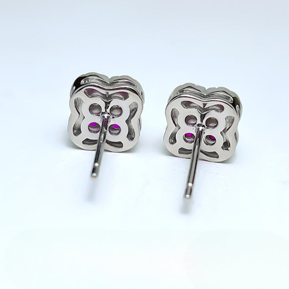 Clover Design Sapphire Stud Earrings in Sterling Silver