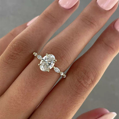 Unique Oval Cut Sterling Silver Engagement Ring