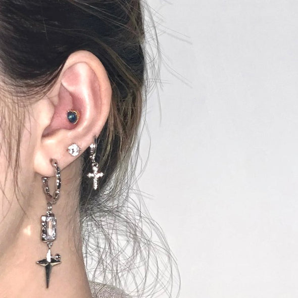 Exquisite Cube Gemstone with A Shining Star Drop Earrings