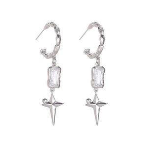 Exquisite Cube Gemstone with A Shining Star Drop Earrings