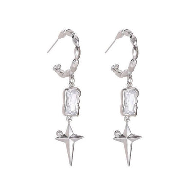 Exquisite Cube Gemstone with A Shining Star Drop Earrings