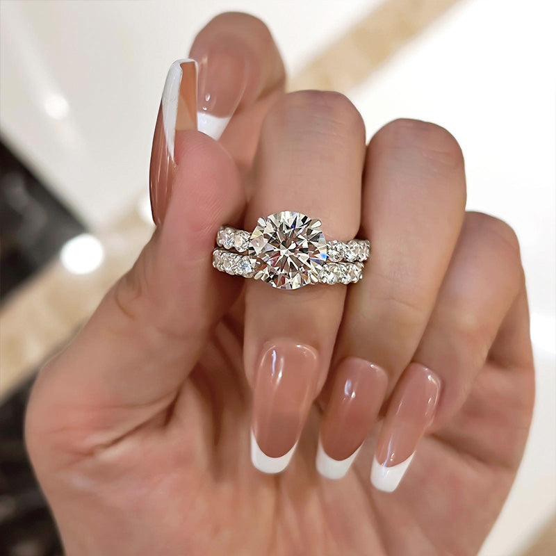 Classic Round Cut 4 Prong Bridal Set In Sterling Silver