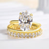 Luxurious 3PCS Golden Tone Oval Cut  Sterling Silver Wedding Bridal Set