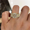 3PC Golden Tone Emerald Cut Wedding Bridal Set In Sterling Silver