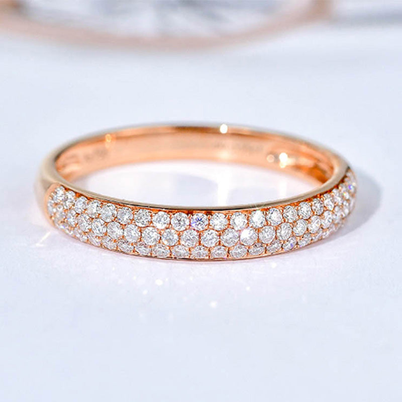 Exclusive 3 Rows Round Cut Half-Eternity Sterling Silver Wedding Band