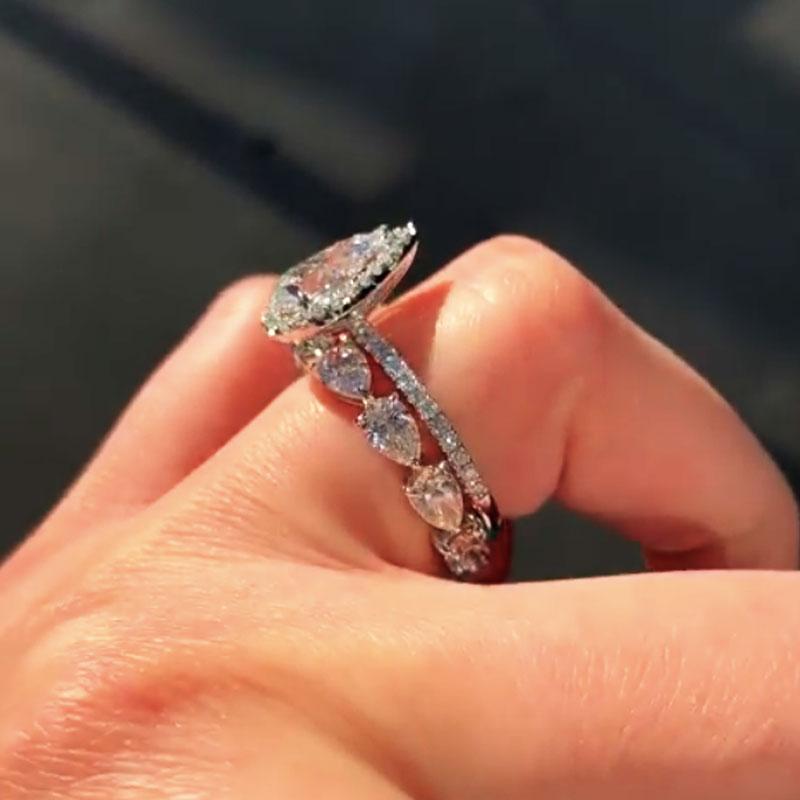 Pear Cut Engagement Ring & Heart-Shaped Wedding Band Sets