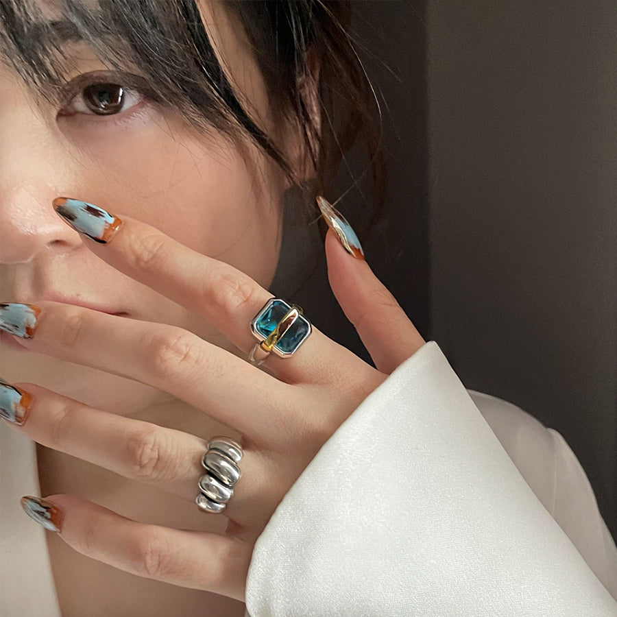 Retro INS Style Square Adjustable Open Rings