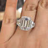 Gorgeous Emerald Cut Three Stone Engagement Ring In Sterling Silver