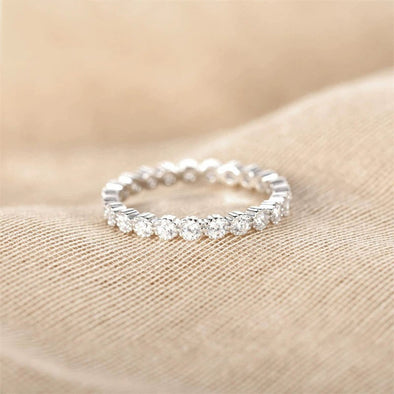 Eternity Round Cut Wedding Band In Sterling Silver