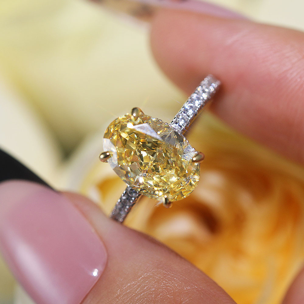 Vintage Yellow Oval Cut Sterling Silver Engagement Ring