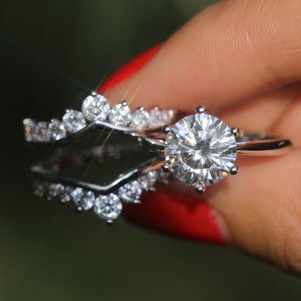 2 Pcs Round Cut Enhancer Wedding Bridal Set In Sterling Silver