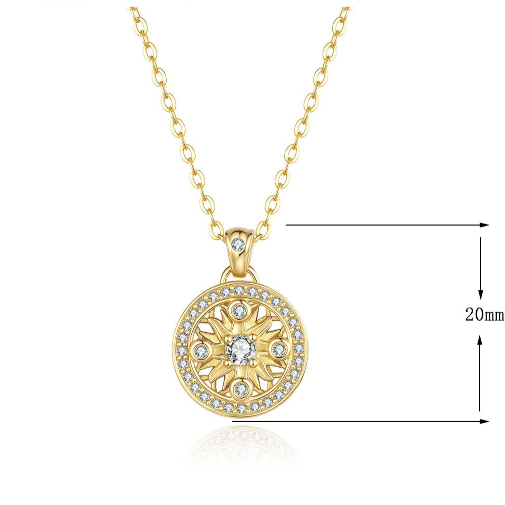 Sunflower Moissanite Eight Treasures Compass Pendant Necklace