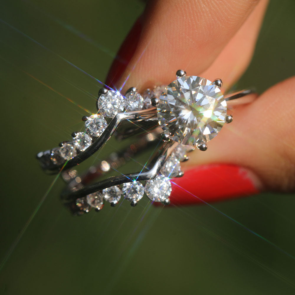 2 Pcs Round Cut Enhancer Wedding Bridal Set In Sterling Silver