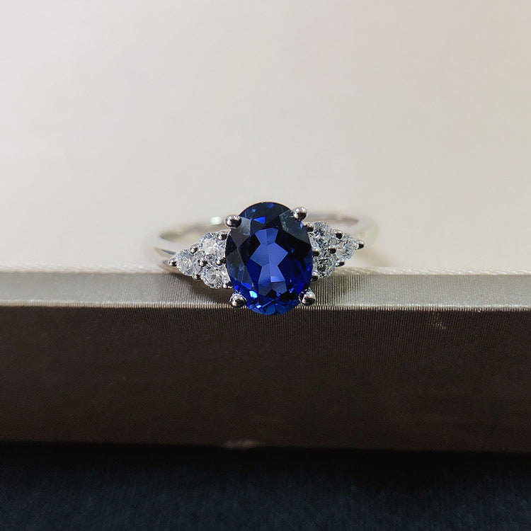 Blue Oval Cut Sterling Silver Ring