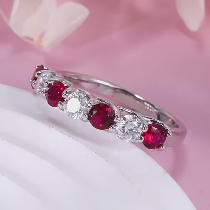 Two Tone Half Eternity Moissanite Silver Band