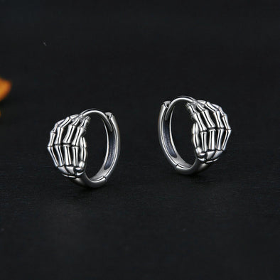 Halloween Skeleton Hand Sterling Silver Clip Earrings