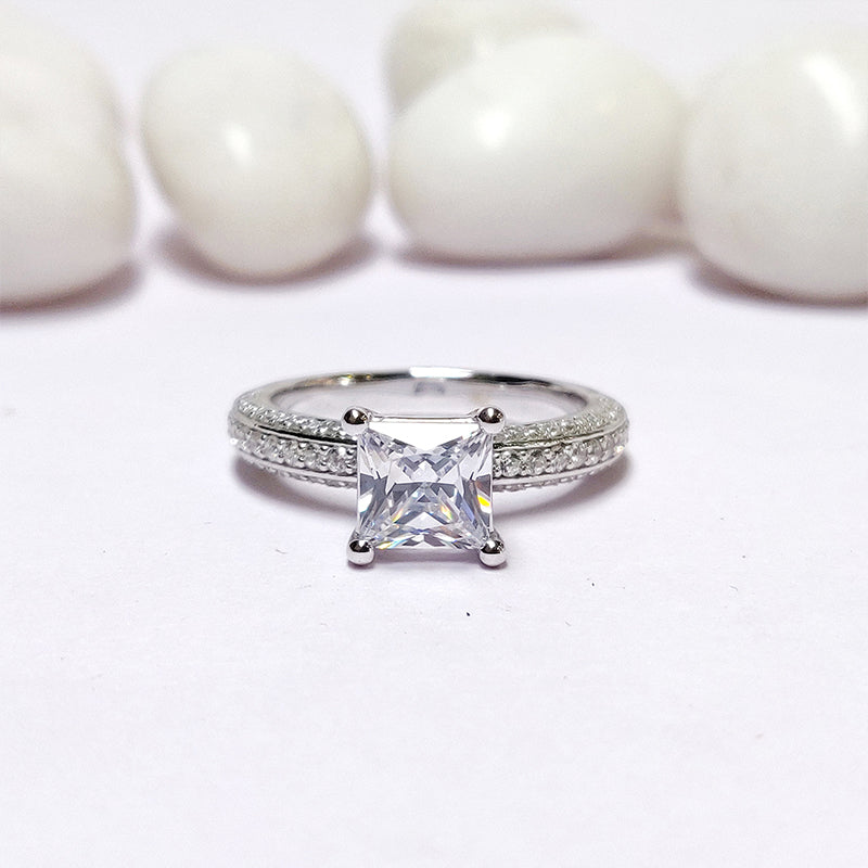 2pcs Triple Row Princess Cut Sterling Silver Bridal Set For Women