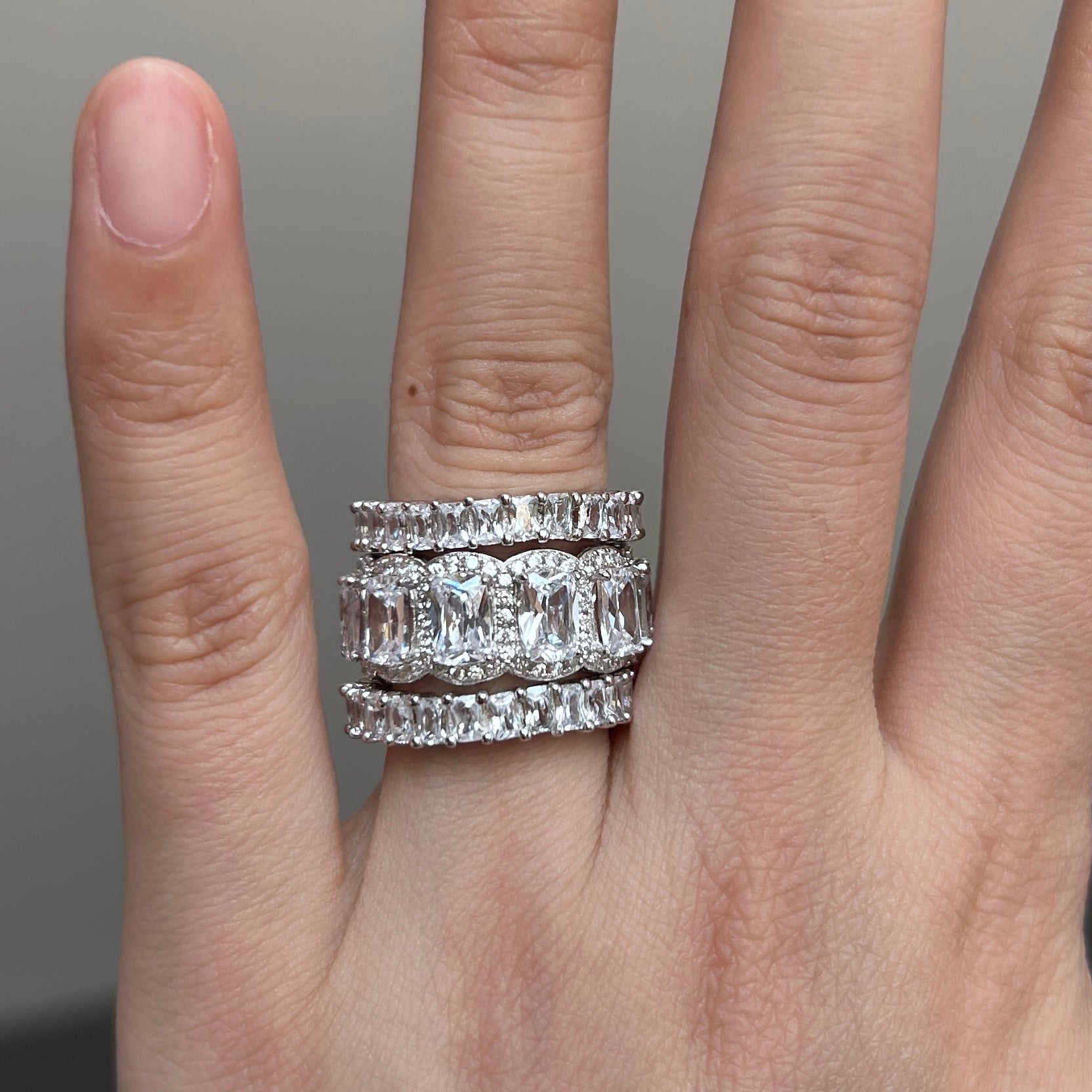 3PCS Stunning Wedding Band Set In Sterling Silver