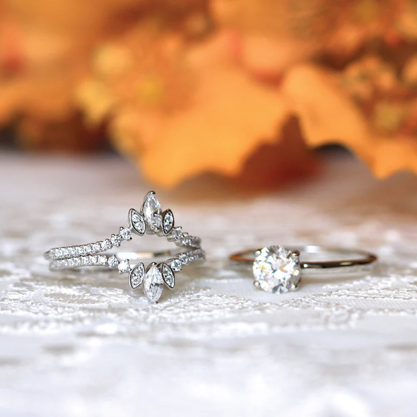 Vintage 3PCS Round Cut Solitaire Sterling Silver Wedding Bridal Set