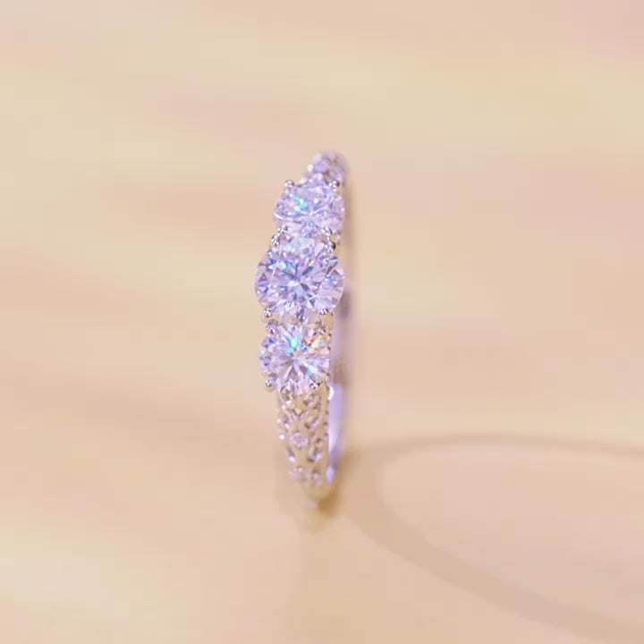 Stunning Three Stone Moissanite Sterling Silver Band