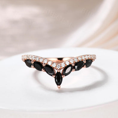 Unique Design Rose Gold Marquise Cut Sterling Silver Wedding Band