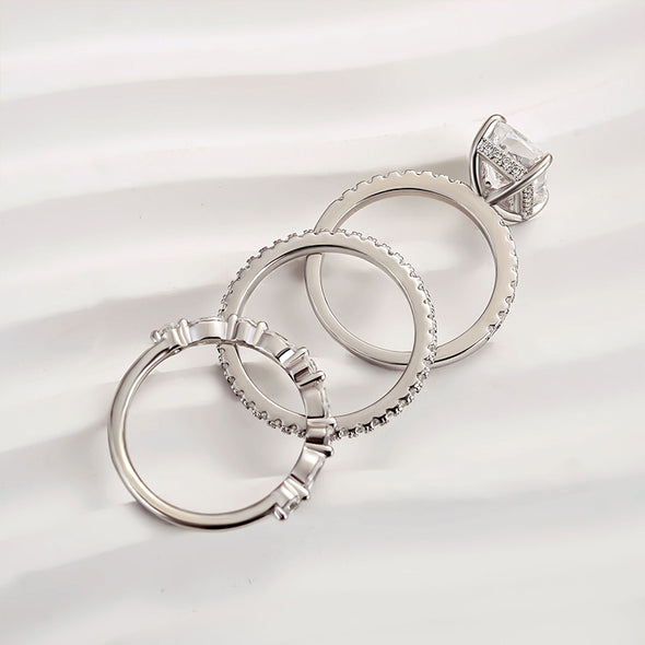 Noble Radiant Cut 3PC Wedding Bridal Set in Sterling Silver